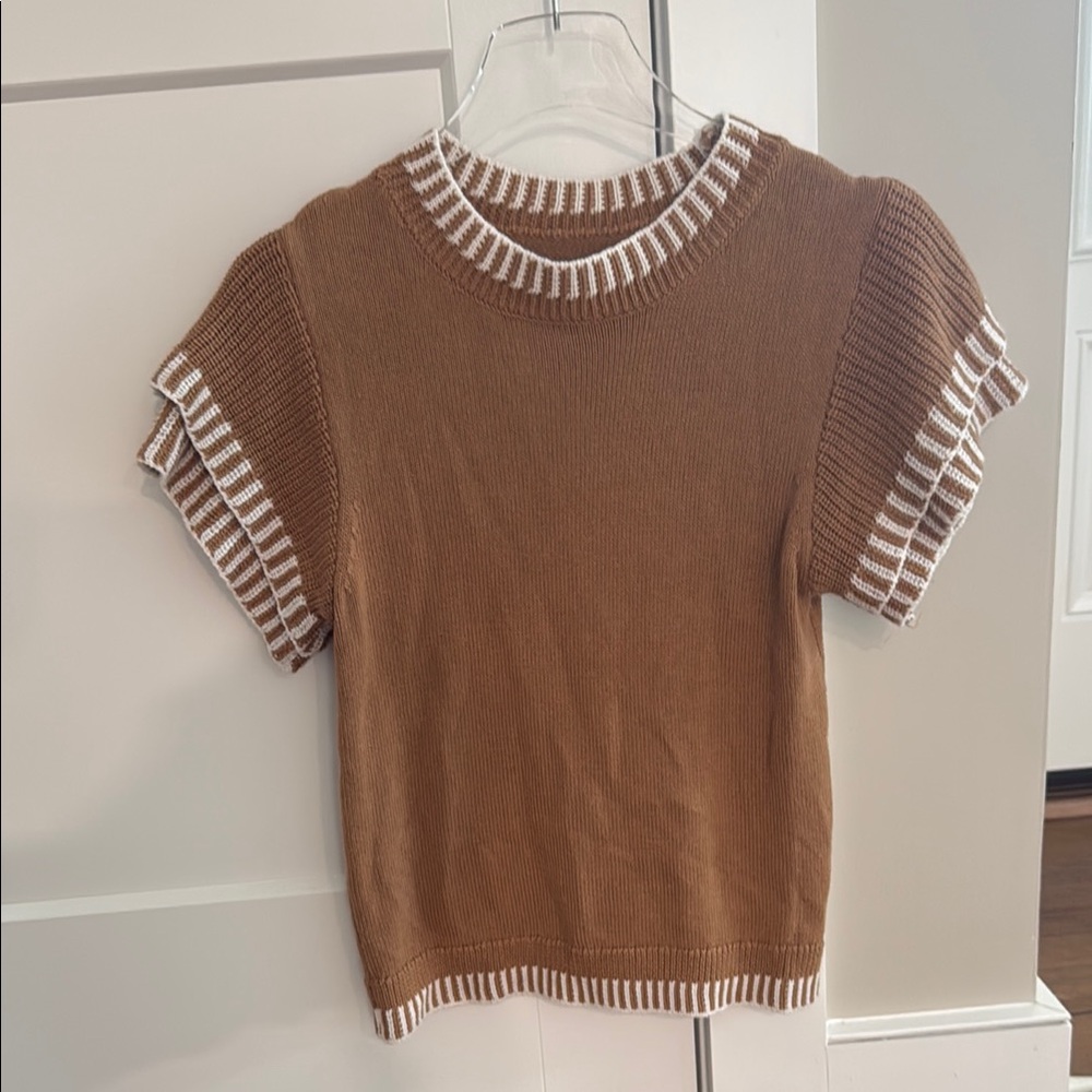 Brown Knit Short Sleeve Sweater